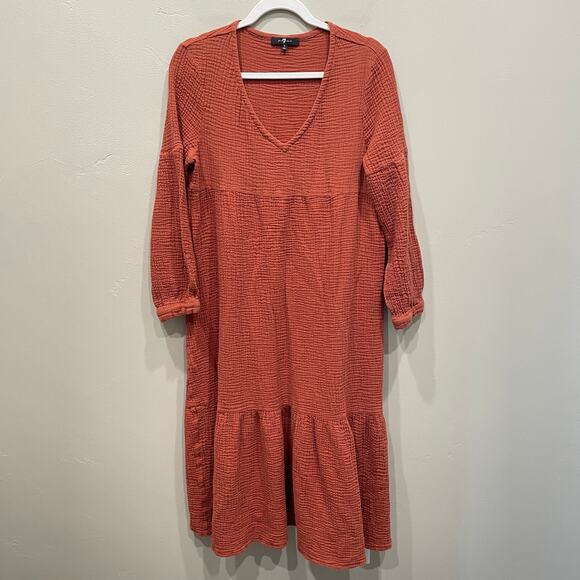7 For All Mankind Boho Tiered Midi Dress in Orange - Size: Small - Picture 1 of 7